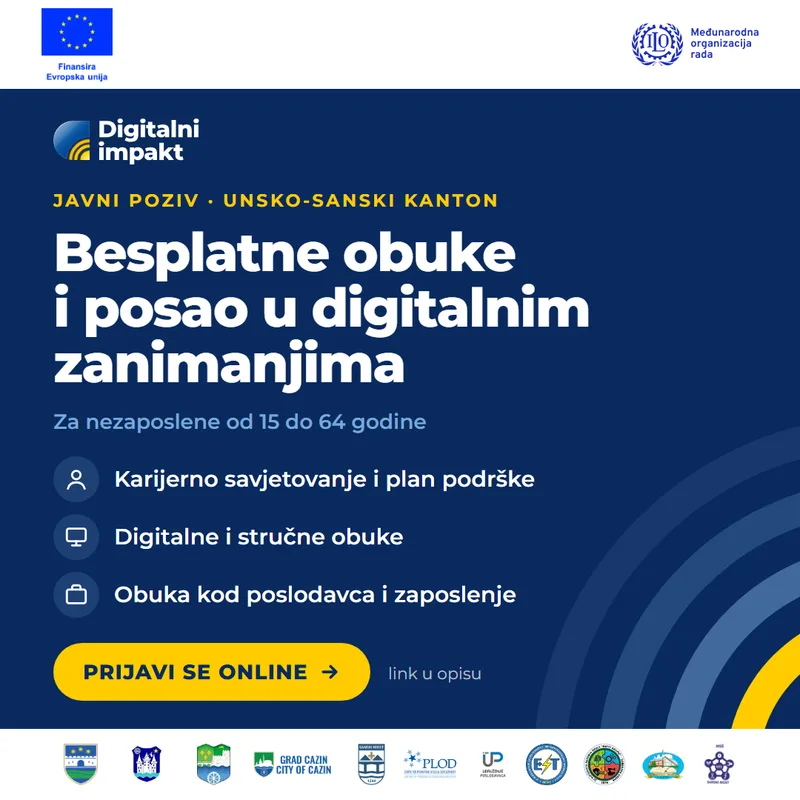 Vizual kampanje Digitalni impakt: besplatne obuke i posao u digitalnim zanimanjima, za nezaposlene od 15 do 64 godine